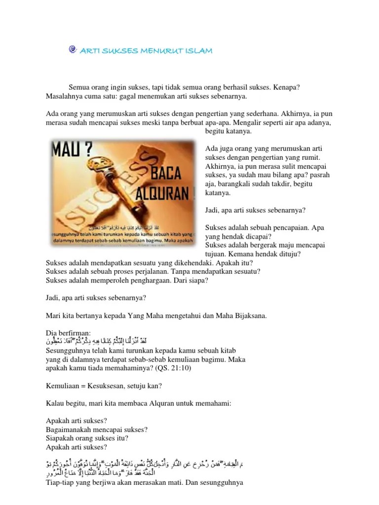 Arti Sukses Menurut Islam | PDF