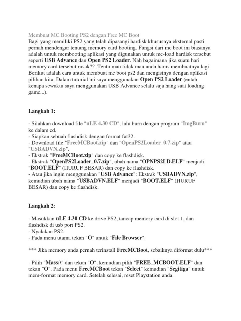 Membuat MC Booting PS2 Dengan Free MC Boot | PDF