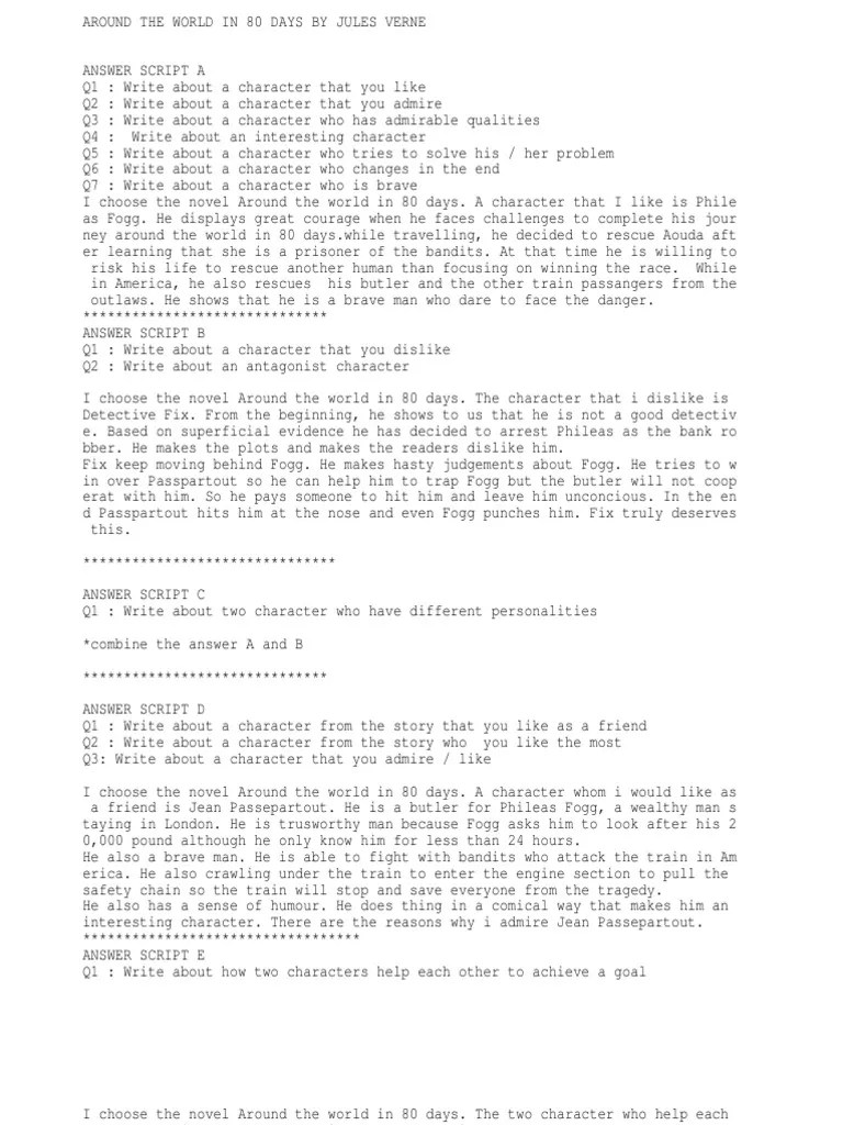 The Novel Around the world in 80 days Question and