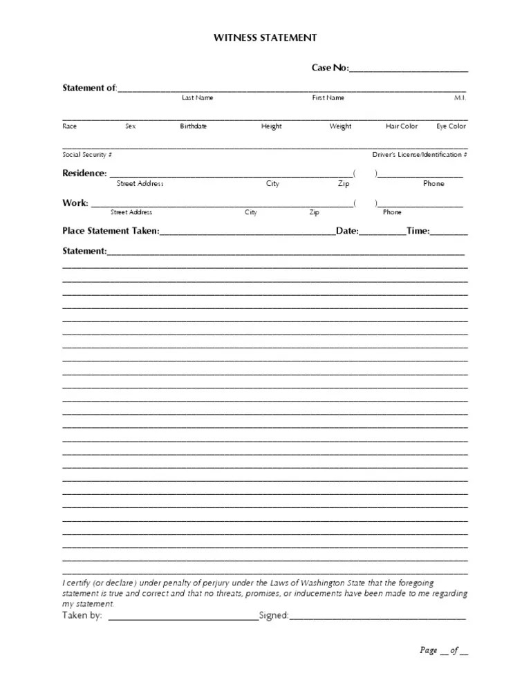 Generic Witness Statement