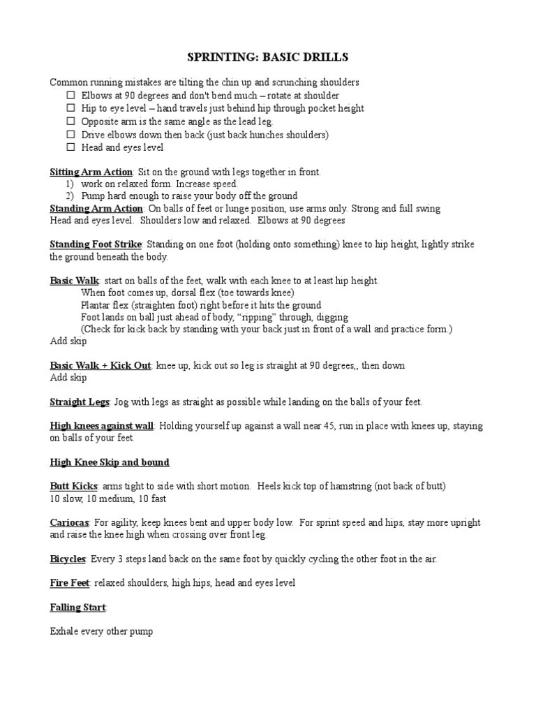 Sprinting Technique Basic Drills PDF Human Leg Foot
