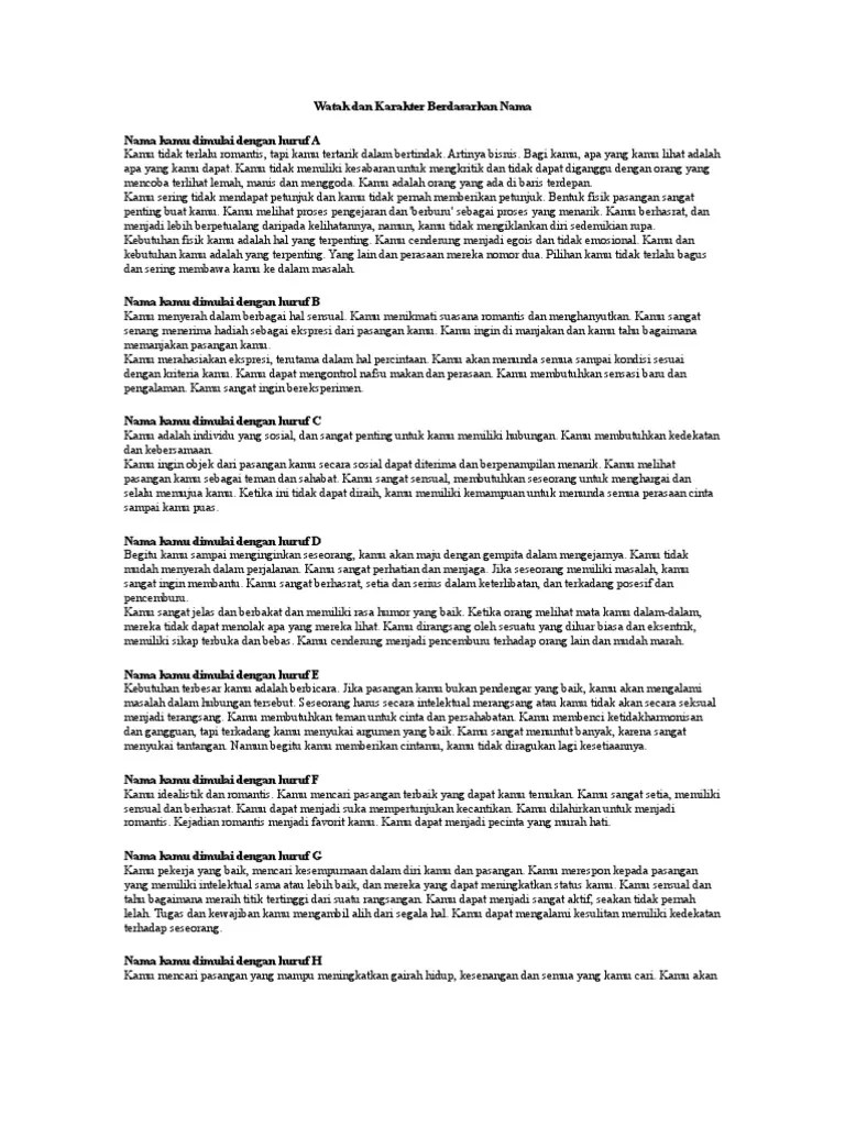 Watak Dan Karakter Berdasarkan Nama | PDF