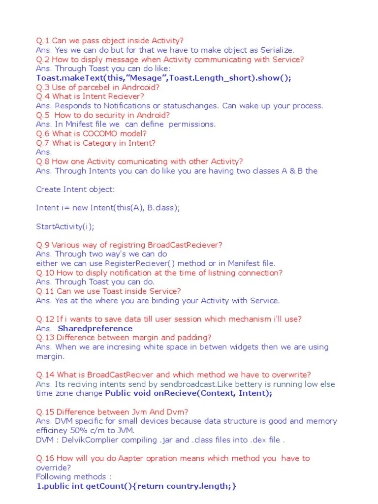 Android Interview Questions Android (Operating System) Java