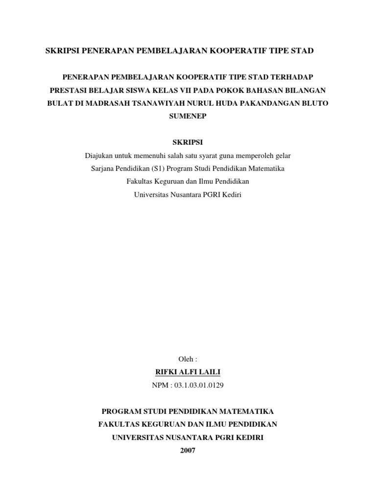 Pengertian Model Pembelajaran Kooperatif Tipe Stad Pdf