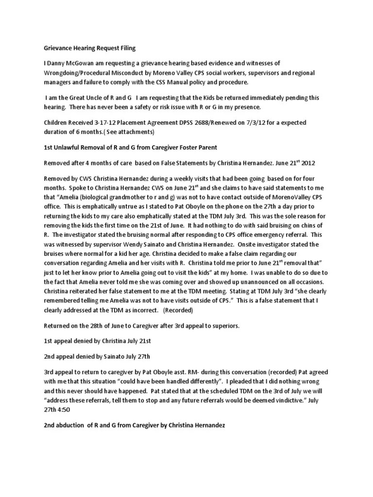 Cps Corruption Riverside County Grievence Hearing Request Attachment
