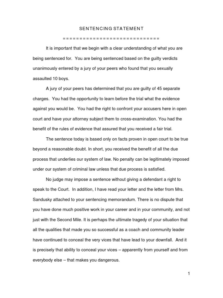 Sandusky Judge Cleland's Sentencing Statement PDF Sentence (Law