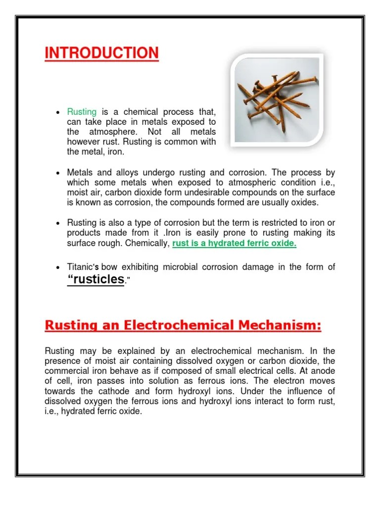 Rusting is a Chemical Process That Rust Corrosion
