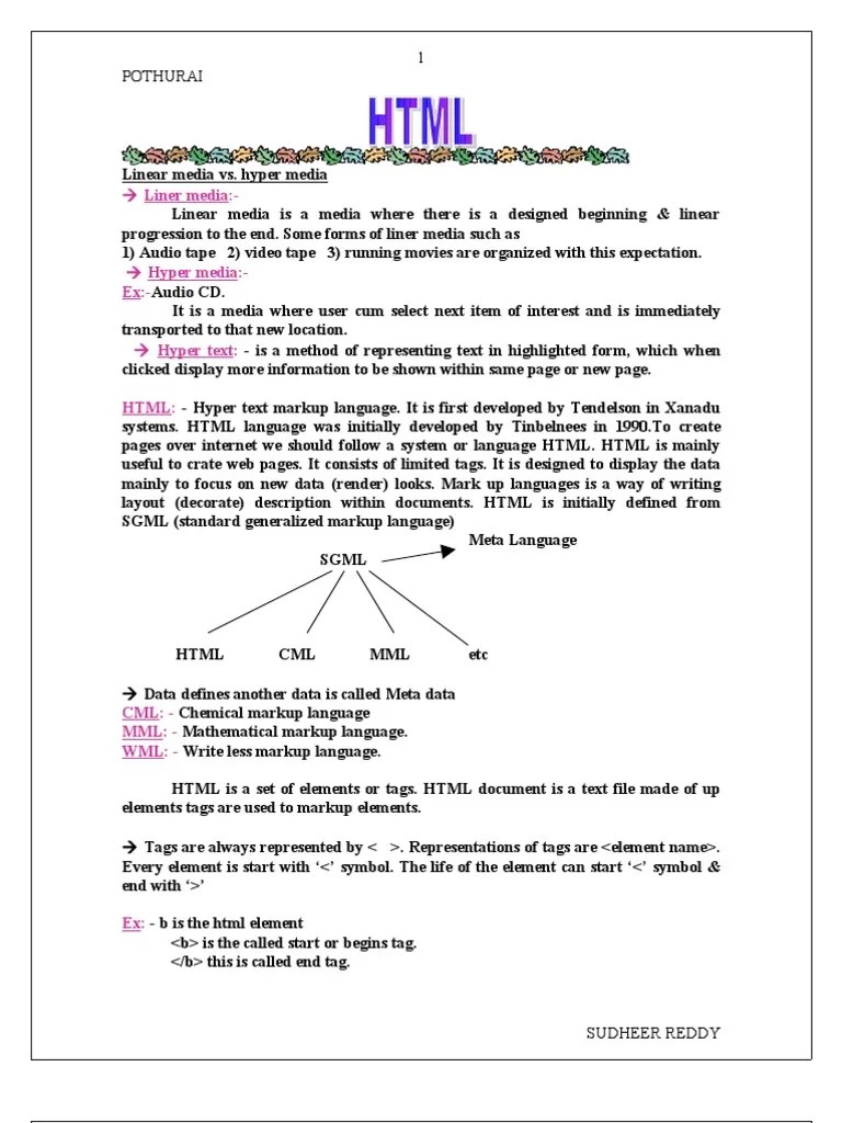 HTML Notes PDF Html Element Html