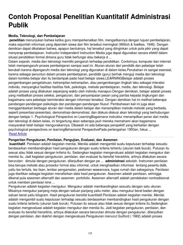 Contoh Proposal Penelitian Kuantitatif Administrasi Publik | PDF