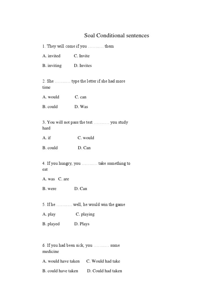 Soal Pilihan Ganda Dan Jawaban Tentang Conditional Sentence - Kumpulan Contoh Surat Dan Soal Terlengkap