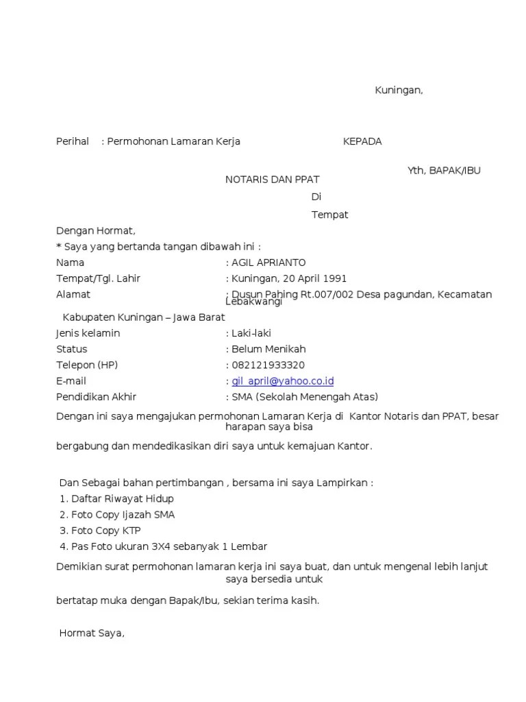 Contoh surat lamaran kerja umum, bank, karyawan, alfamart, pt, sekolahan, formal, fresh graduate, bahasa inggris, via email, tulis surat lamaran kerja adalah surat yang digunakan untuk melakukan permohonan mendapatkan pekerjaan sesuai pengalaman pada perusahaan tertentu. Contoh Surat Lamaran Kerja Di Kantor Kecamatan Kumpulan Surat Penting