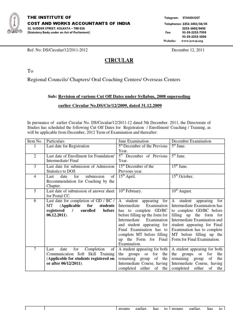 Circular Cut Off Dates PDF University And College Admission Test