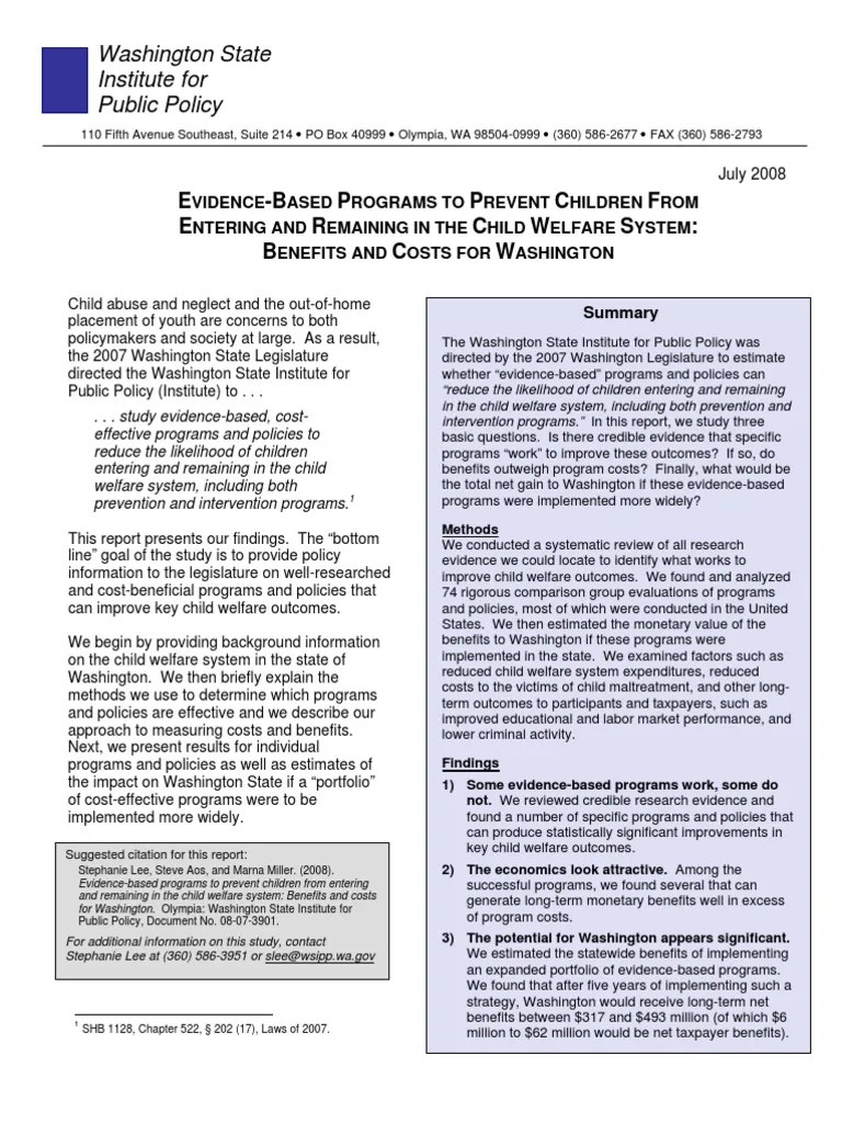 EvidenceBased Programs to Prevent Children from Entering and Remaining