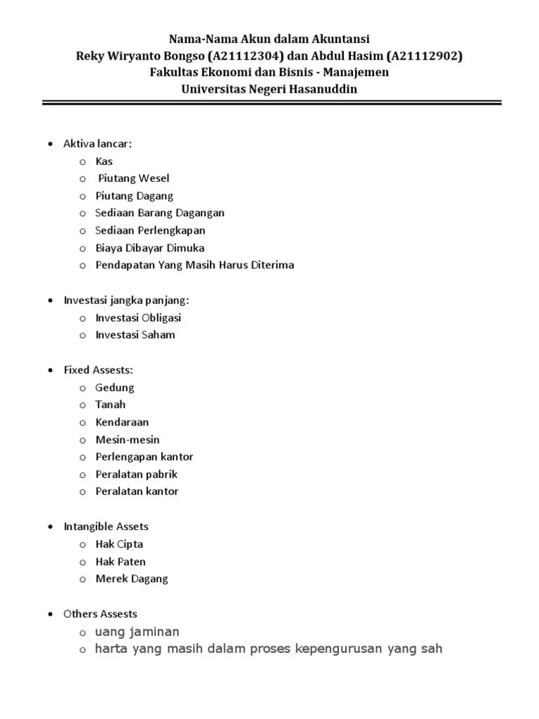 Nama-Nama Akun Dalam Akuntansi | PDF