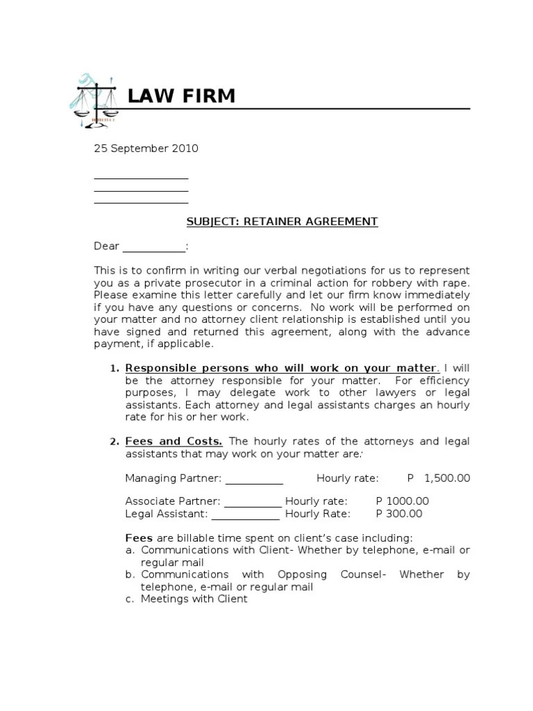 Sample Retainer Agreement | Paralegal | Lawyer