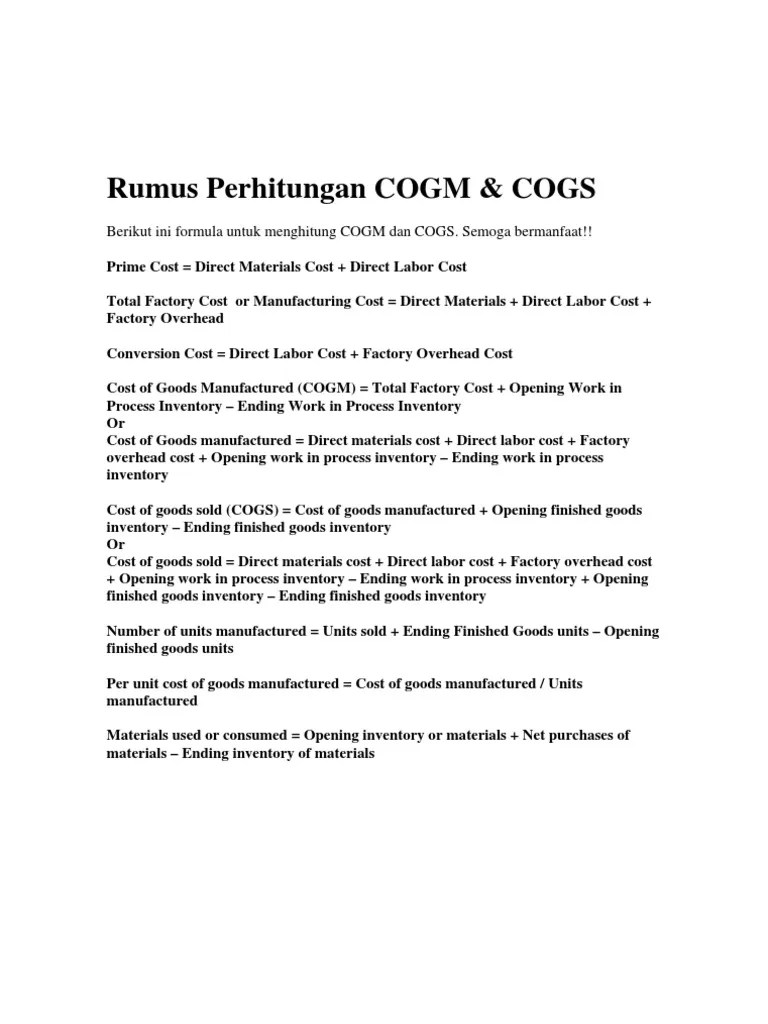 Rumus Perhitungan COGM & COGS