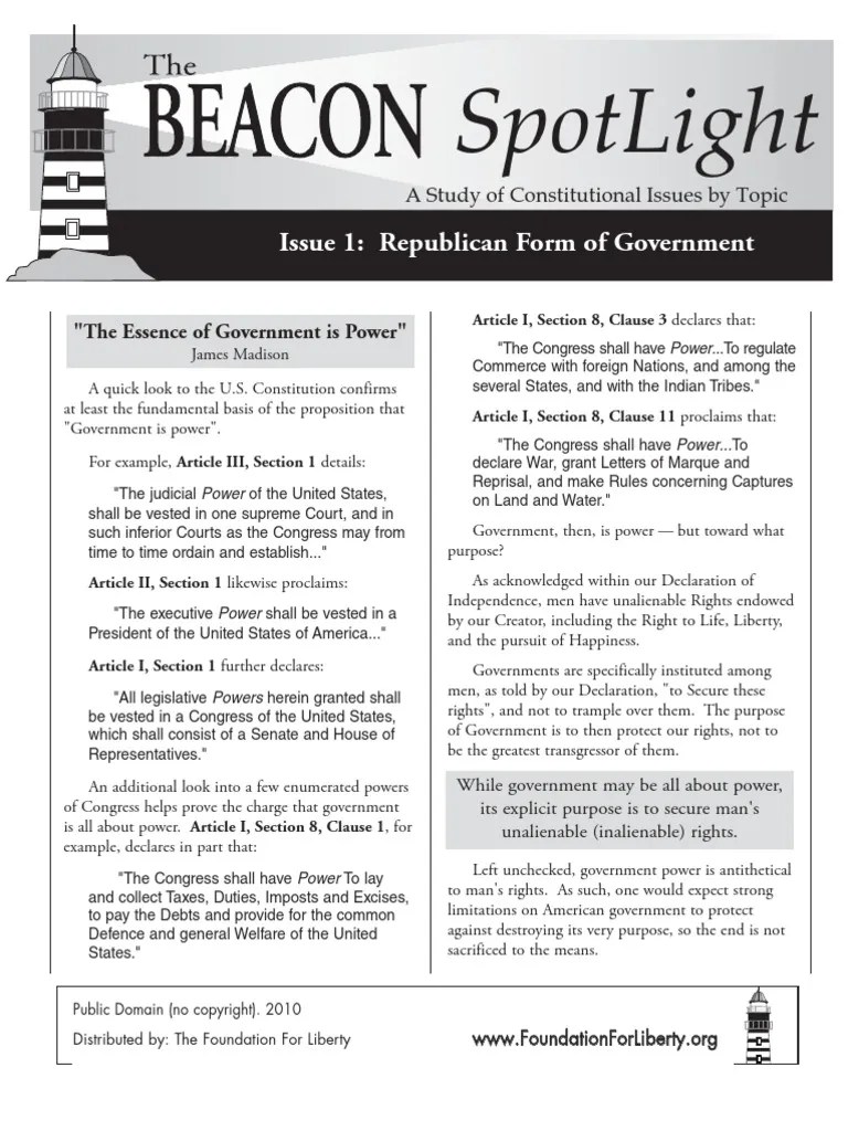 The Beacon Spotlight Issue 1; Republican Form of Government Article