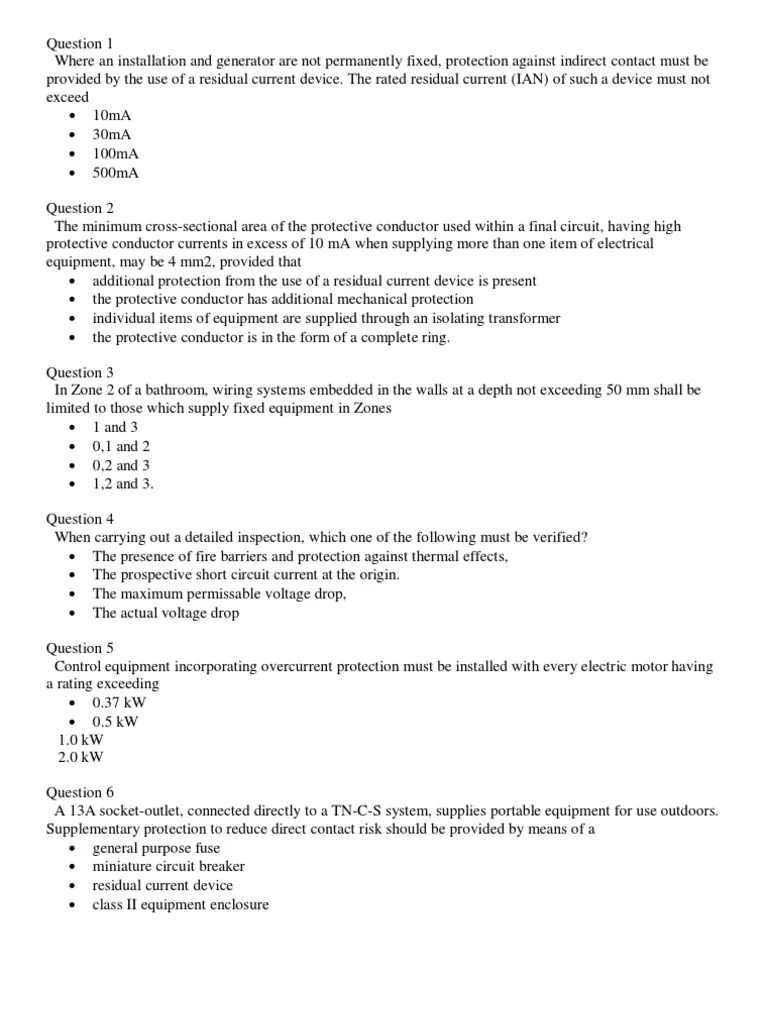 Electrical NEC QUESTIONS PDF Fuse (Electrical) Ac Power Plugs And