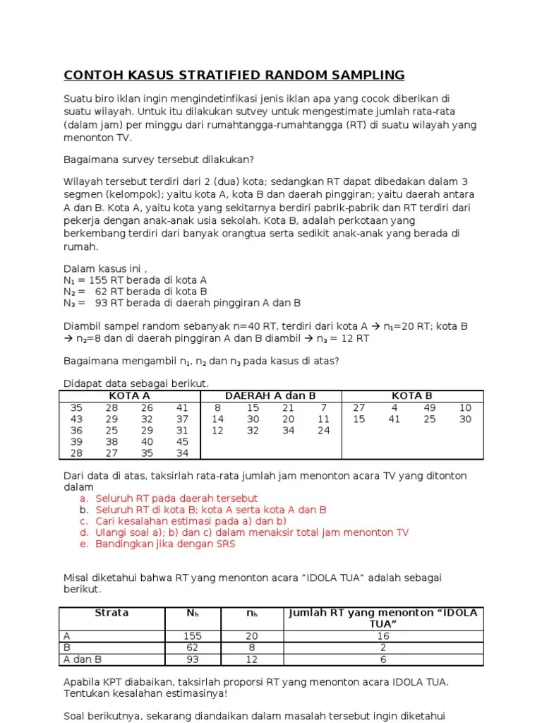 Contoh Kasus Stratified Random Sampling