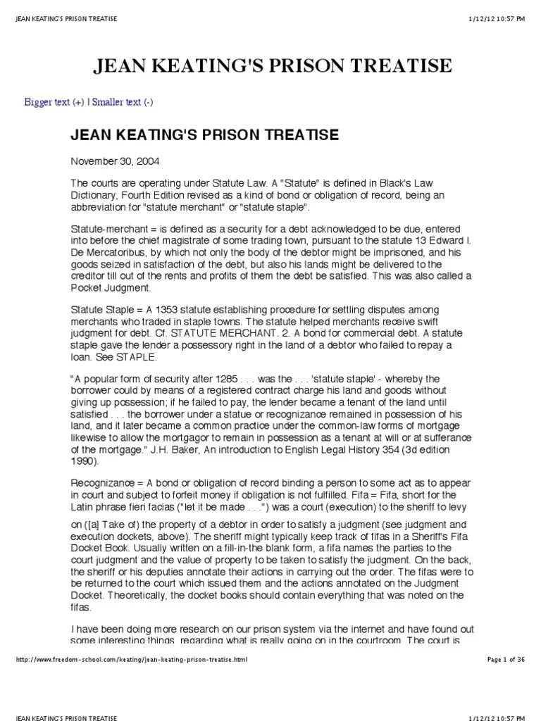 Jean Keating's Prison Treatise PDF Real Estate Investment Trust