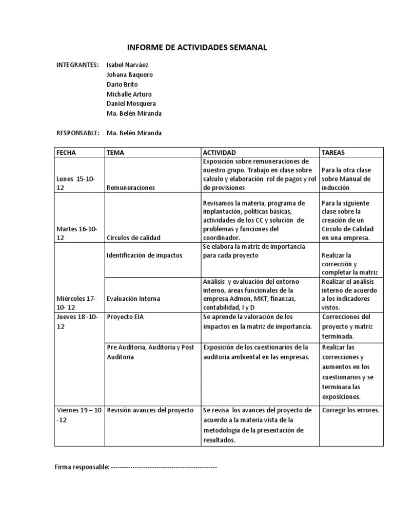 Informe de Actividades Semanal