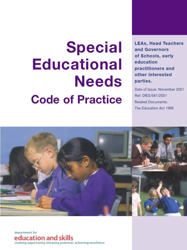 SEN Code of Practice 2001 PDF Special Education Individualized