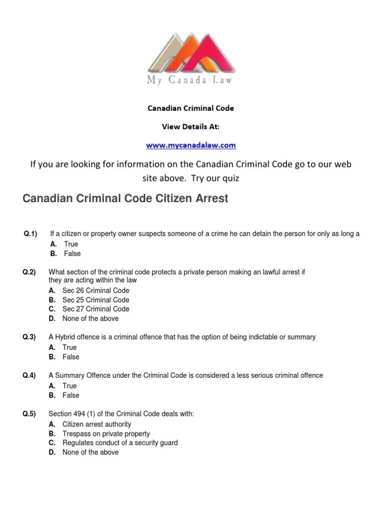 Canadian Criminal Code Crimes Crime & Justice