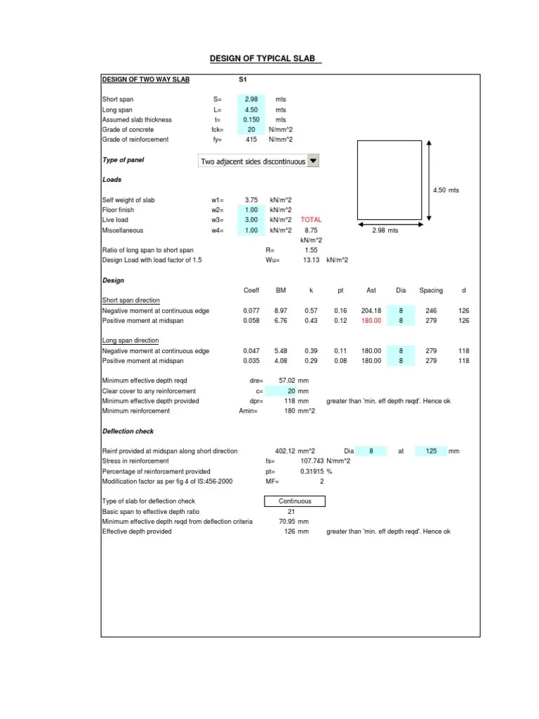 Slab Design Excel Building Engineering Civil Engineering