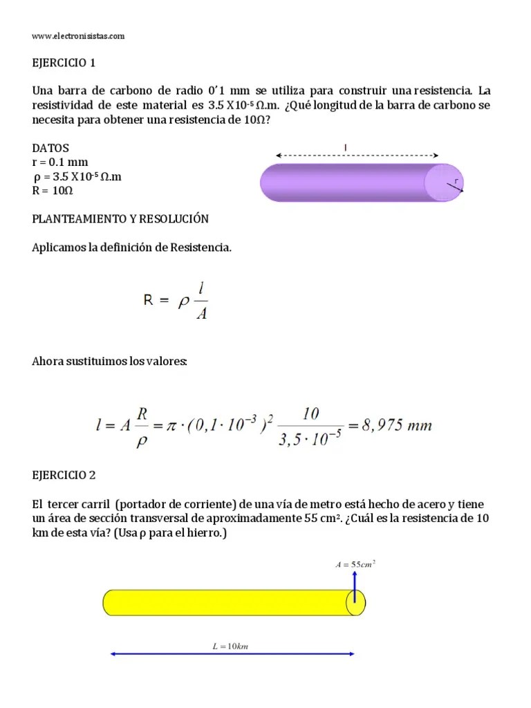 Ejercicios Resueltos Resistividad PDF Resistividad ElÃ©ctrica y