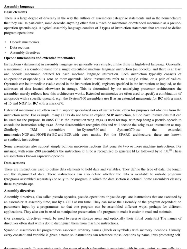 Assembly Language PDF Assembly Language Instruction Set