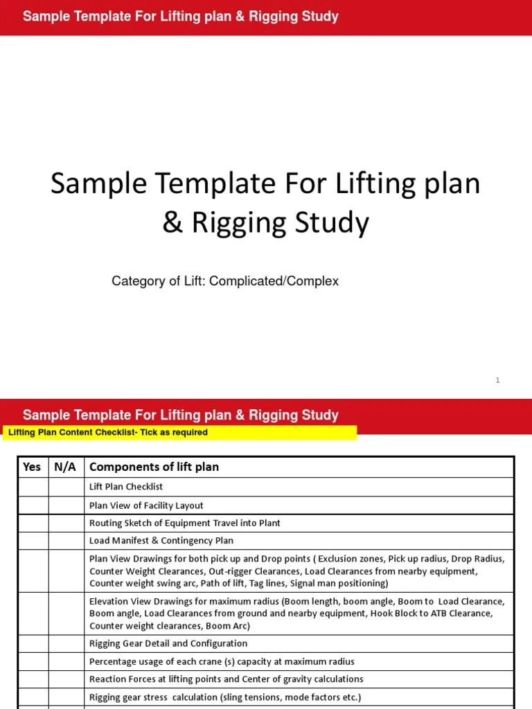 Sample Lifting Plan and Rigging Study Elevator Crane (Machine)