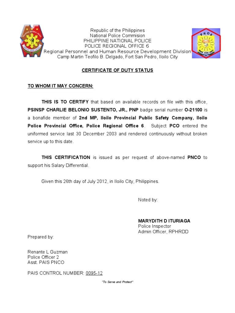 Duty Status Public Safety Government