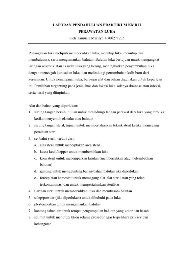 87671354 Laporan Pendahuluan Praktikum Perawatan Luka