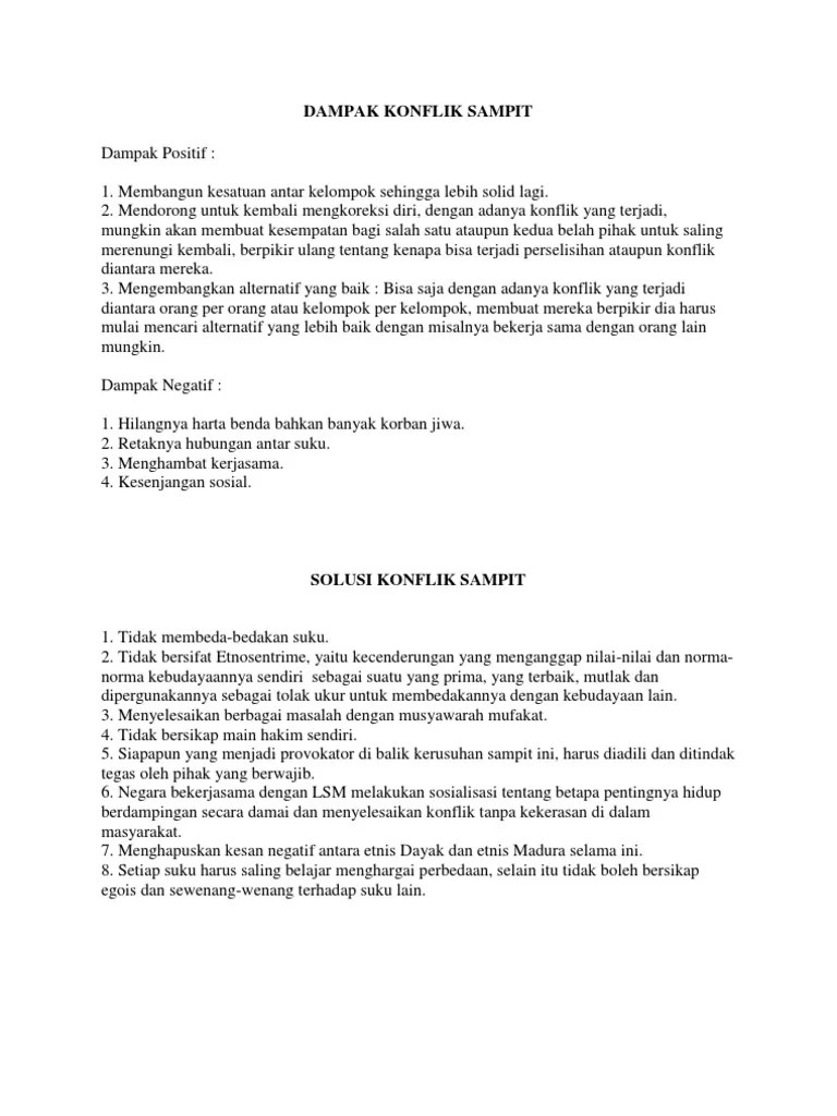 Dampak Dan Solusi Konflik Sampit | PDF