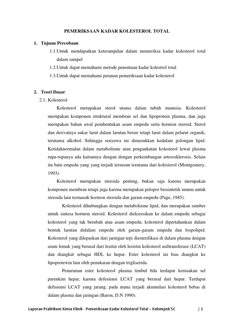 Laporan Praktikum Pemeriksaan Kadar Kolesterol Total Seputar Laporan