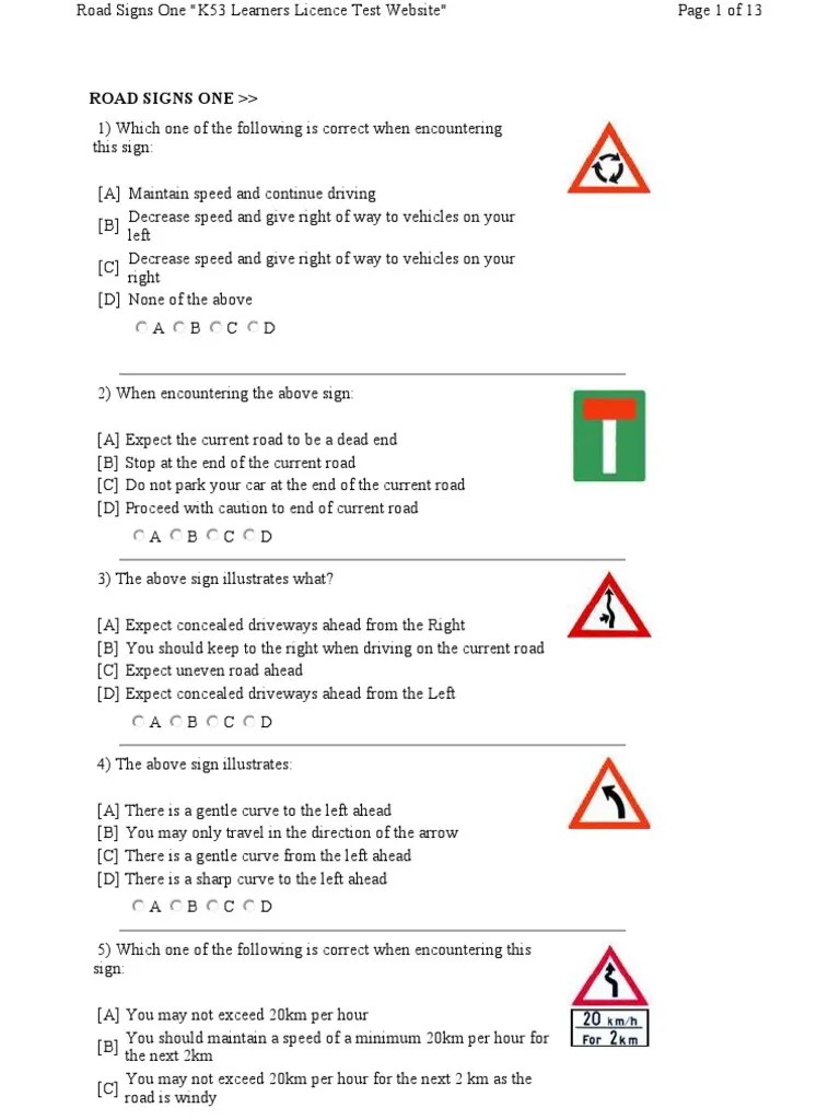 Road Signs One k53 Learners Licence Test site Traffic Speed Limit