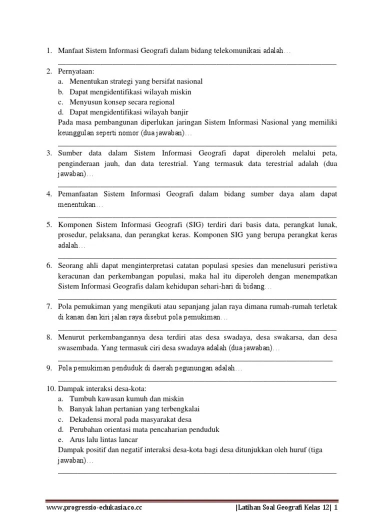 Soal Dan Jawaban Geografi Kelas 12 Semester 2 Terbaru