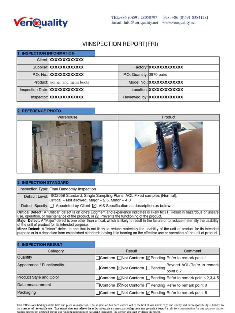 Footwear Inspection Sample Report PDF Business