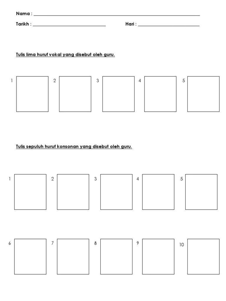 Lembaran Kerja Huruf Vokal &amp; Konsonan | PDF