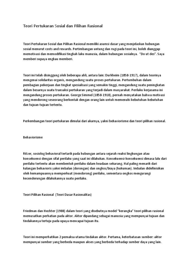 Teori Pertukaran Sosial Dan Pilihan Rasional | PDF