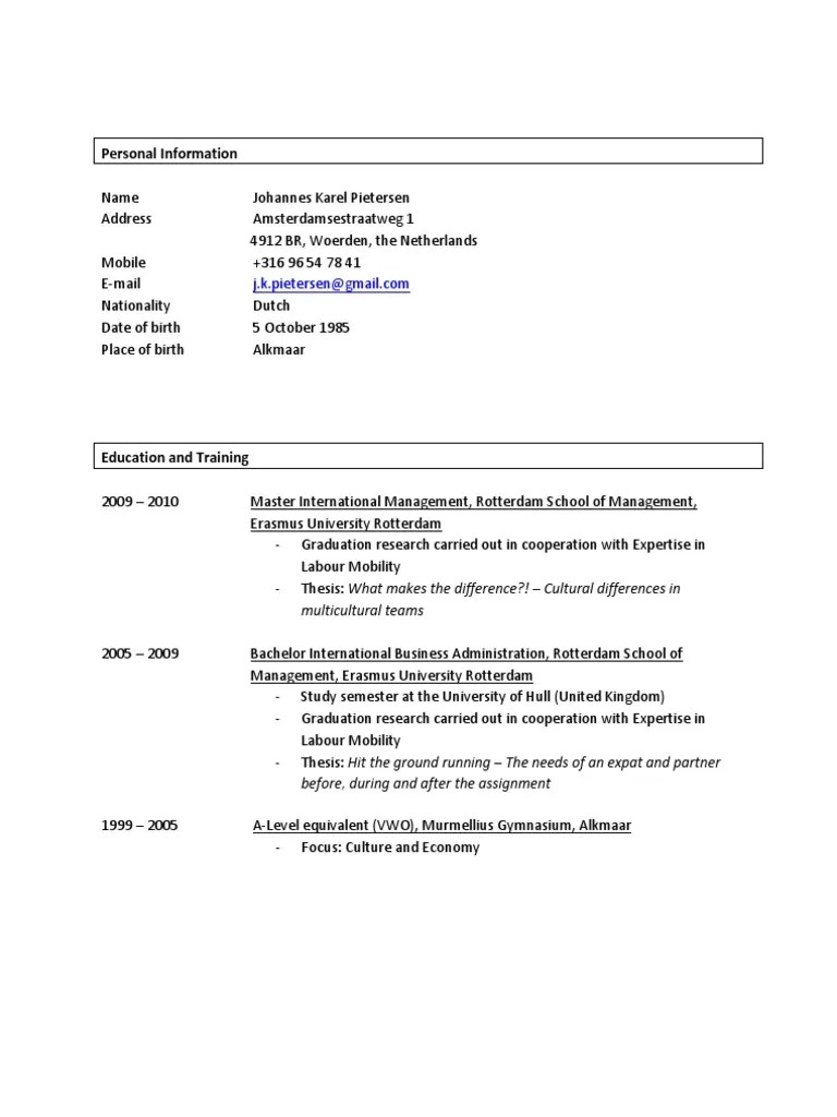 Sample CV For The Netherlands PDF