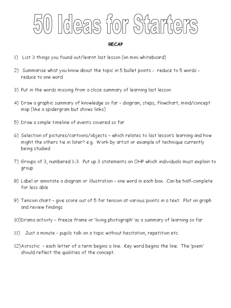 50 Ideas Starters Definition Concept