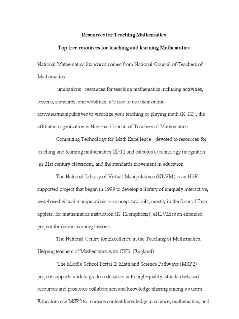 Resources For Teaching Mathematics PDF Teaching Mathematics