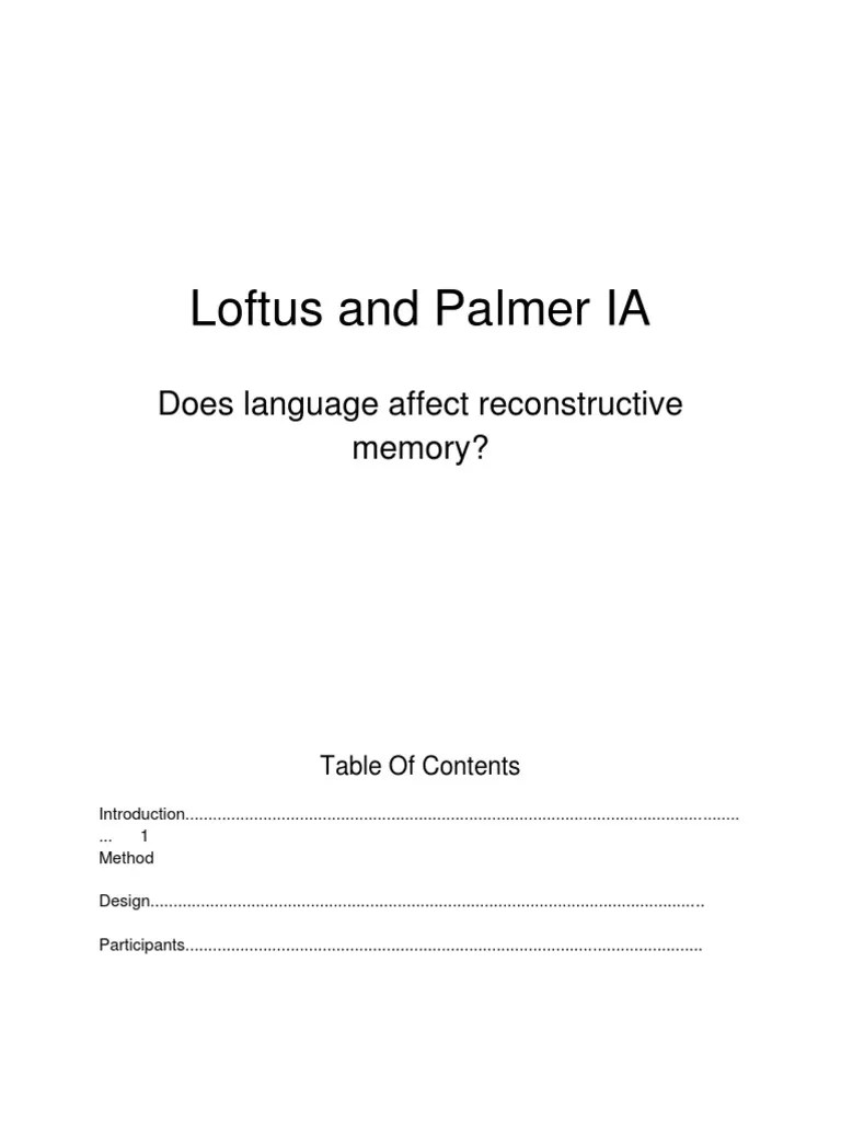 Loftus and Palmer IA Experiment Schema (Psychology)