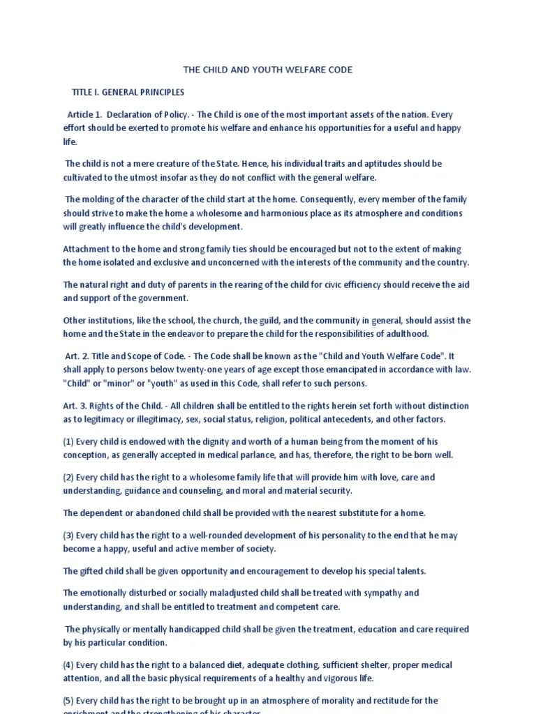 The Child and Youth Welfare Code Natural And Legal Rights Parent