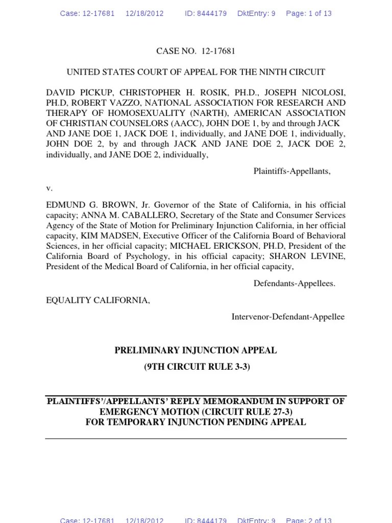 Preliminary Injunction Appeal (9Th Circuit Rule 33) PDF Injunction