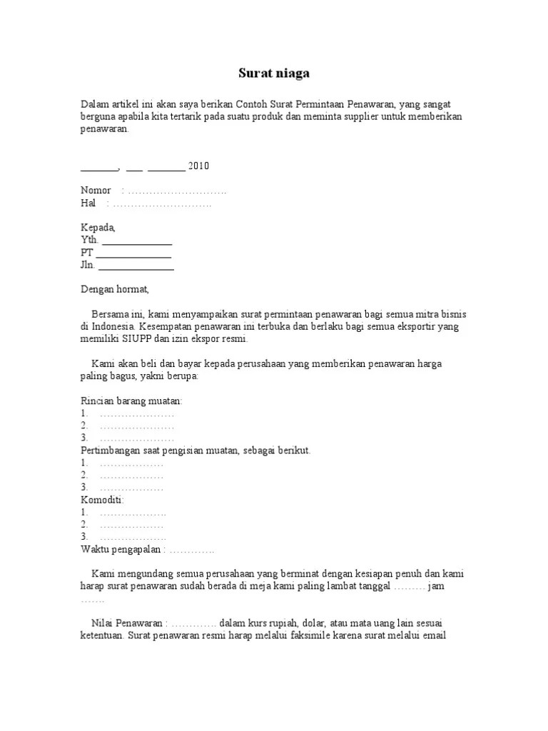 Contoh Surat Permintaan - Penawaran | PDF