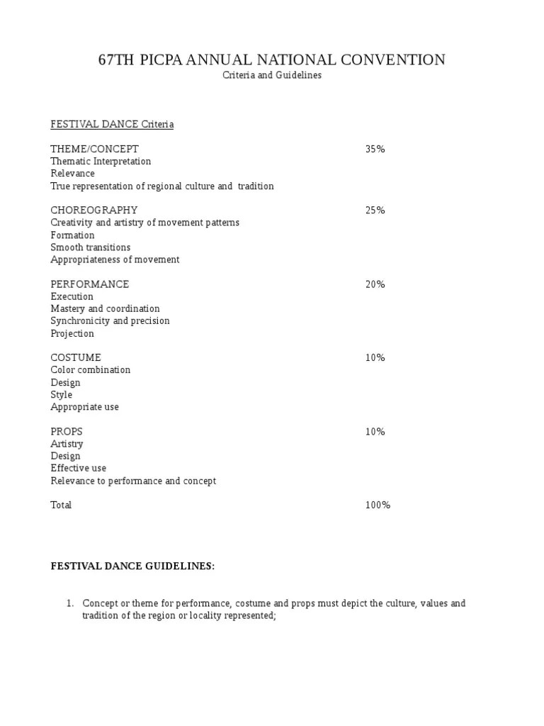 Criteria Guidelines Competitive Dance Dances