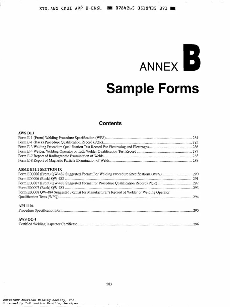 Sample Forms AWS, ASME and API