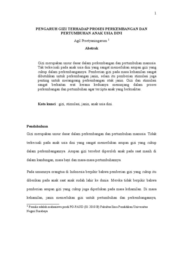 Pengaruh Gizi Terhadap Proses Perkembangan Dan Pertumbuhan Anak Usia